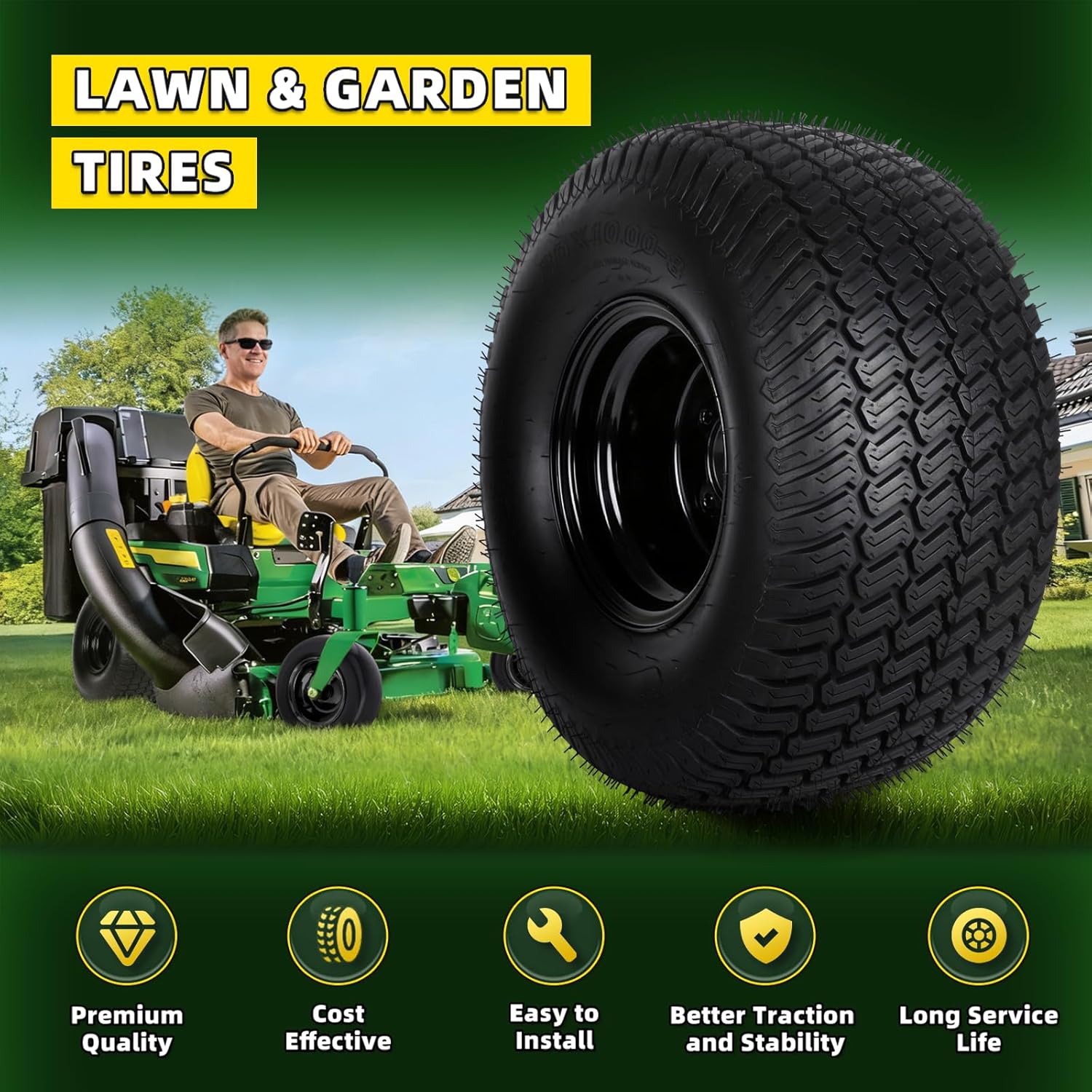 (2-Pack) 20x10.00-8 Lawn Mower Tires for Zero Turn Lawn Mowers Rear Tires,Universal 20x10-8 Tubeless Tractor Turf Tire and wheel, 4 Lugs on 4" PCD,2.83" Center Bore,4 Ply