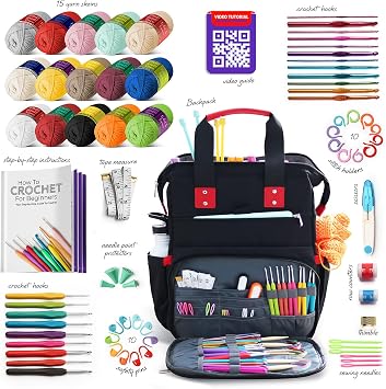 Crochet Kit for Beginners Adults and Kids - Beginner Crochet Kit for Adults with Step-by-Step Video Tutorials, Amigurumi and Crocheting Kit, Crochet Starter Kit with Beginner Yarn and Crochet Backpack