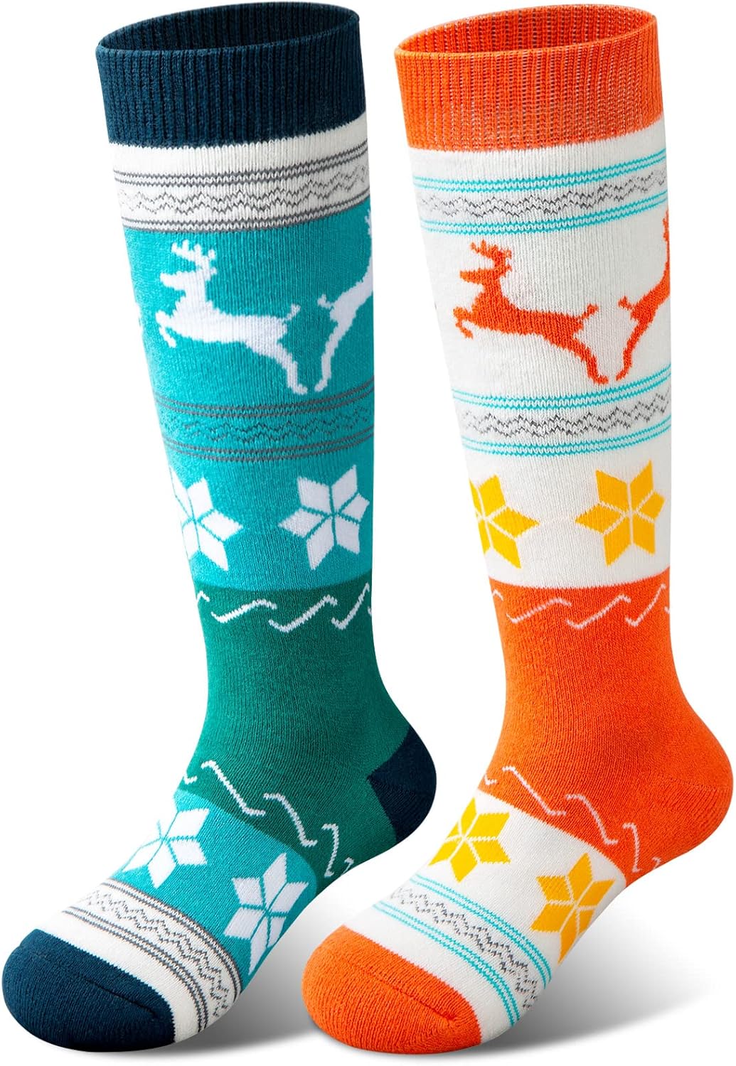 Cimkiz Kids Ski Socks (2 Pairs/3 Pairs) for Boys Girls Thick Warm for Winter Snow Skiing Snowboard Sports (2 Packs (Orange + Green), S)