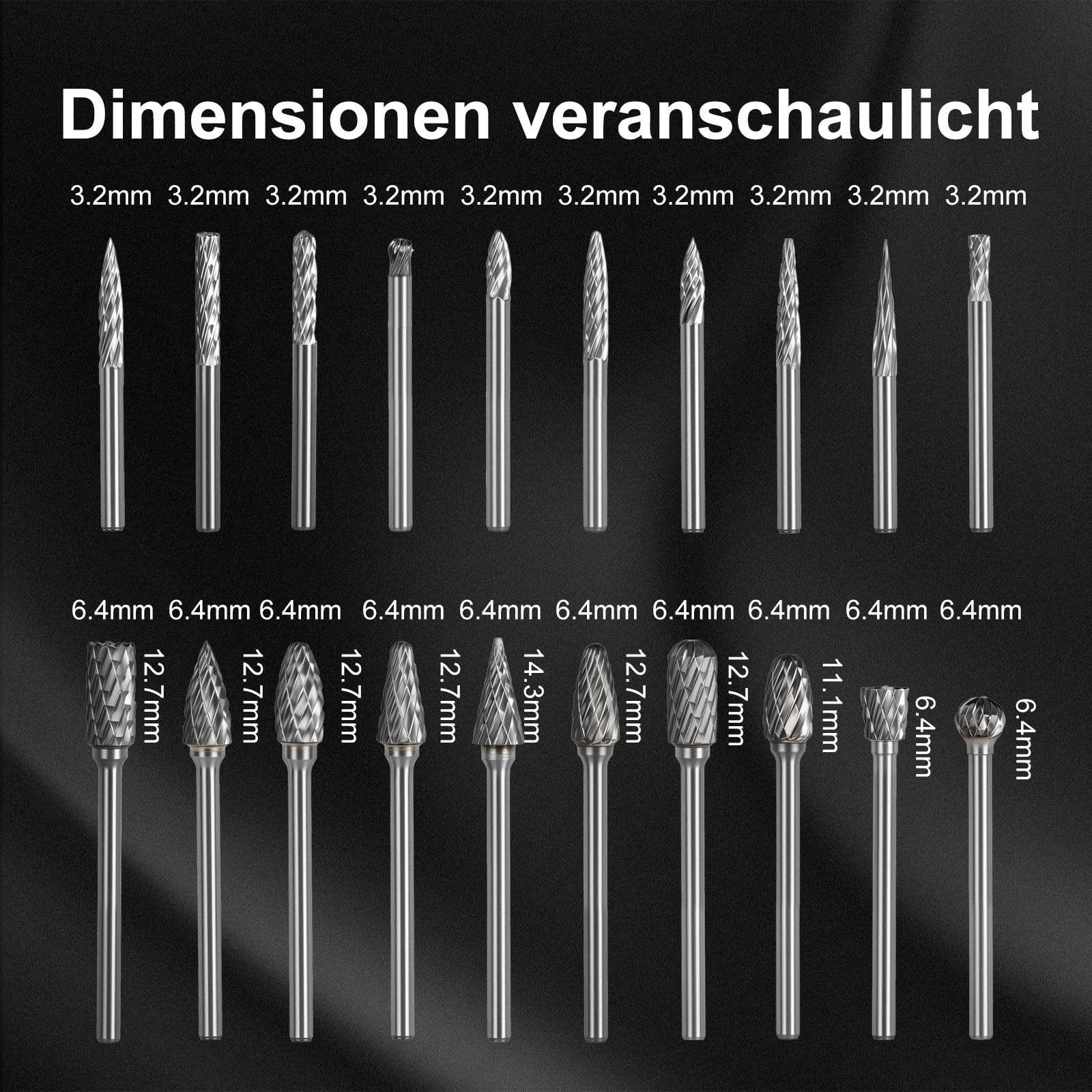 CSOOM 20 StückHartmetall Frässtifte Set, Hartmetallfräser mit Doppelschnitt, Wolfram Hartmetall Rotationsfräser, 3 mm Schaft, für Holz Gravieren, Schleifen, Schnitzen, Metallpolieren, Bohren