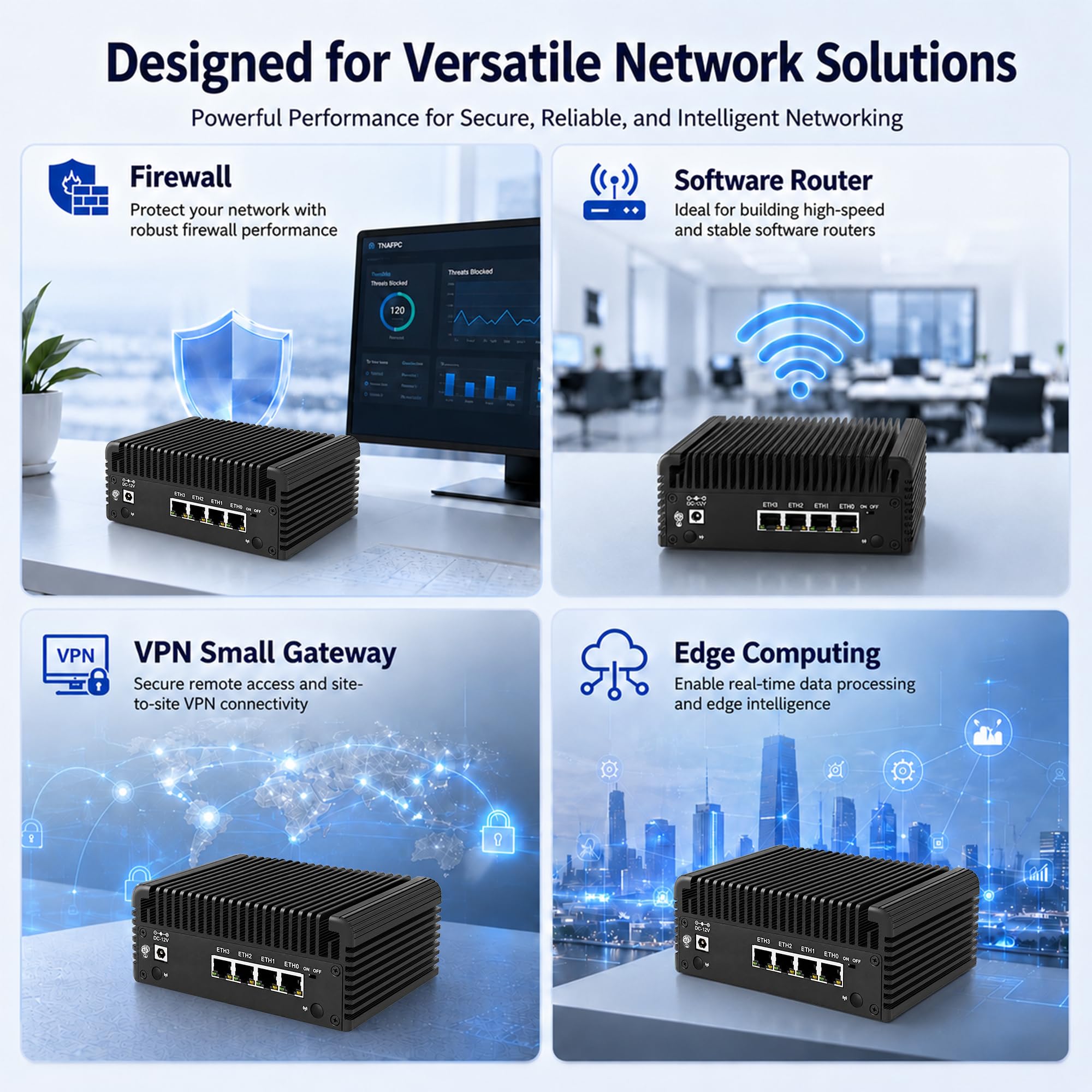 Mini PC Firewall Appliance, 4× i226V 2.5GbE LAN, J6413(4C/4T), OPNsense Micro Computer Hardware, DDR4 16GB RAM 512GB SSD, 2× NVMe, 2 ×SATA3.0, TF Slot, 2HD+USB-C, AES-NI