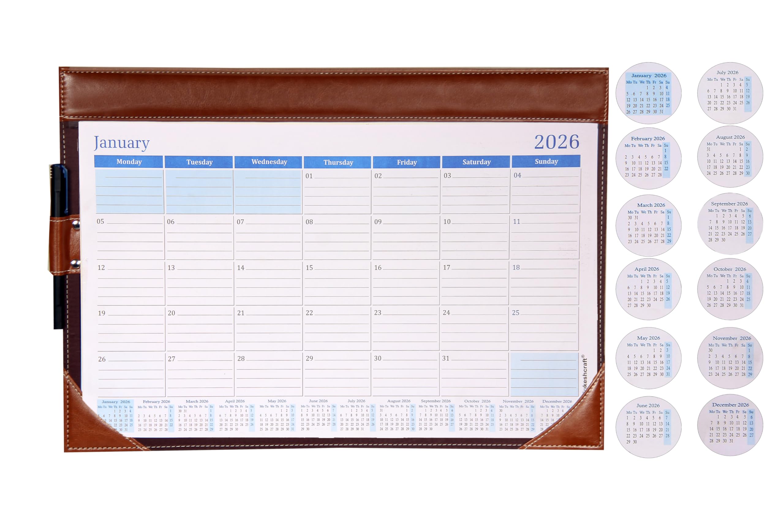 - Sukeshcraft Table Planner Calendar 2026 (January 2026 – December 2026) (18.5"x13"Inch.) (2Tone Tan)