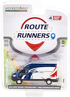 2019 Transit LWB High Roof Van White and Blue Route Runners Series 4 1/64 Diecast Model Car by Greenlight 53040 D