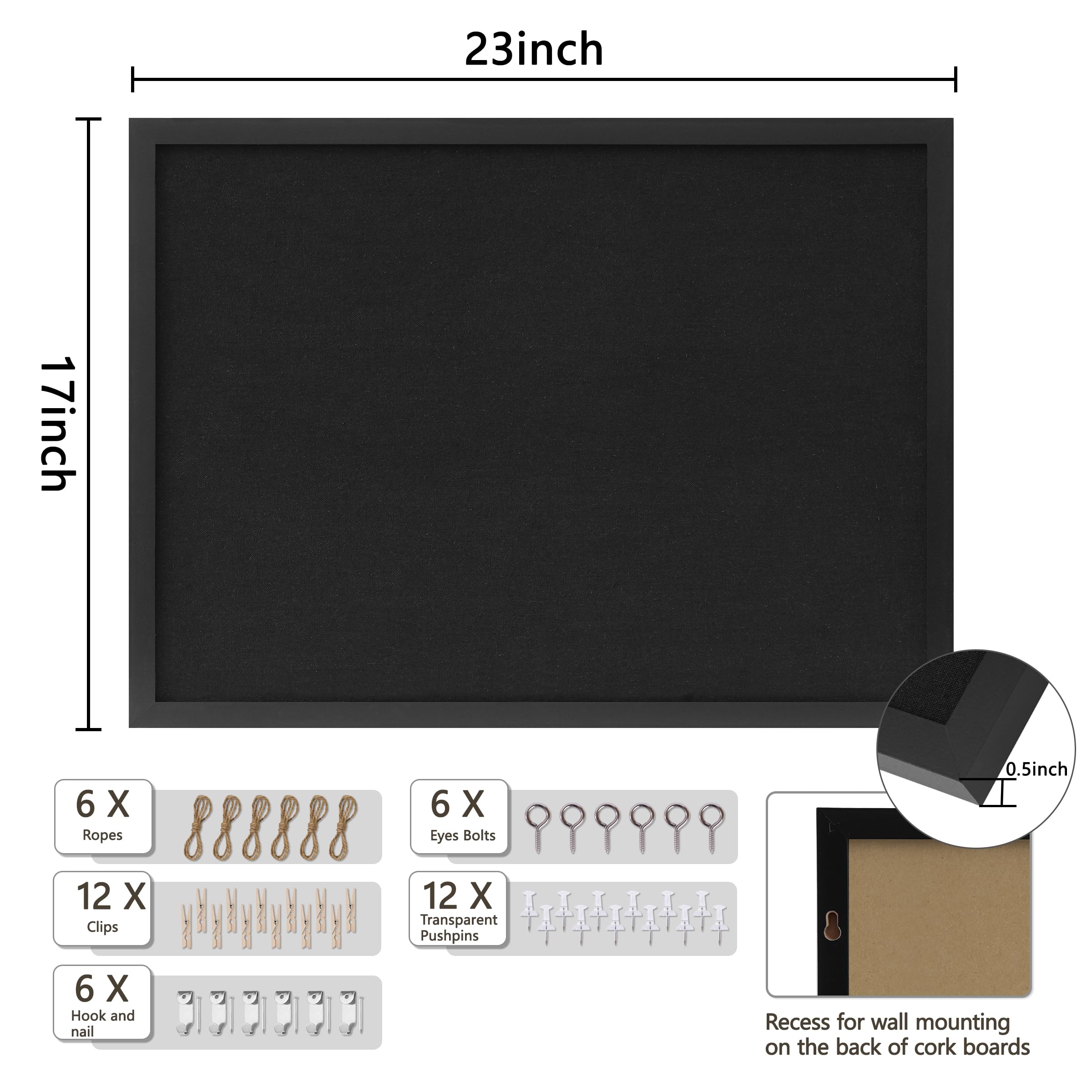 DAHAPYBOO Korktafel mit Leinen, schwarz, 2 Stück, Pinnwand, 58,4 x 43,2 cm, Korktafeln für Büro, Zuhause, Schule, Nachrichtenbrett oder Visionboard-Dekoration.