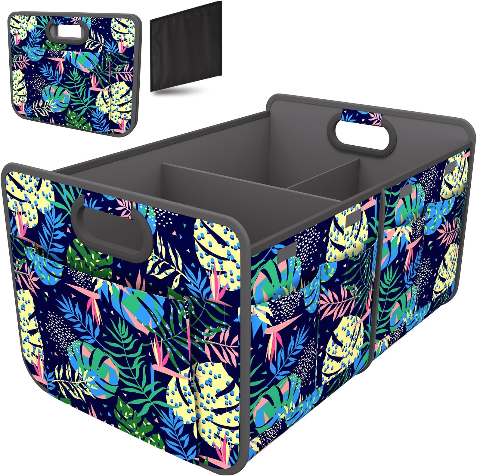 Homeve Trunk Organizer, Car Storage, Reinforced Handles, Collapsible Multi-Compartment Car Organizers, Foldable, Waterproof, 600D Oxford Polyester (Color Leaves, 2 Compart)