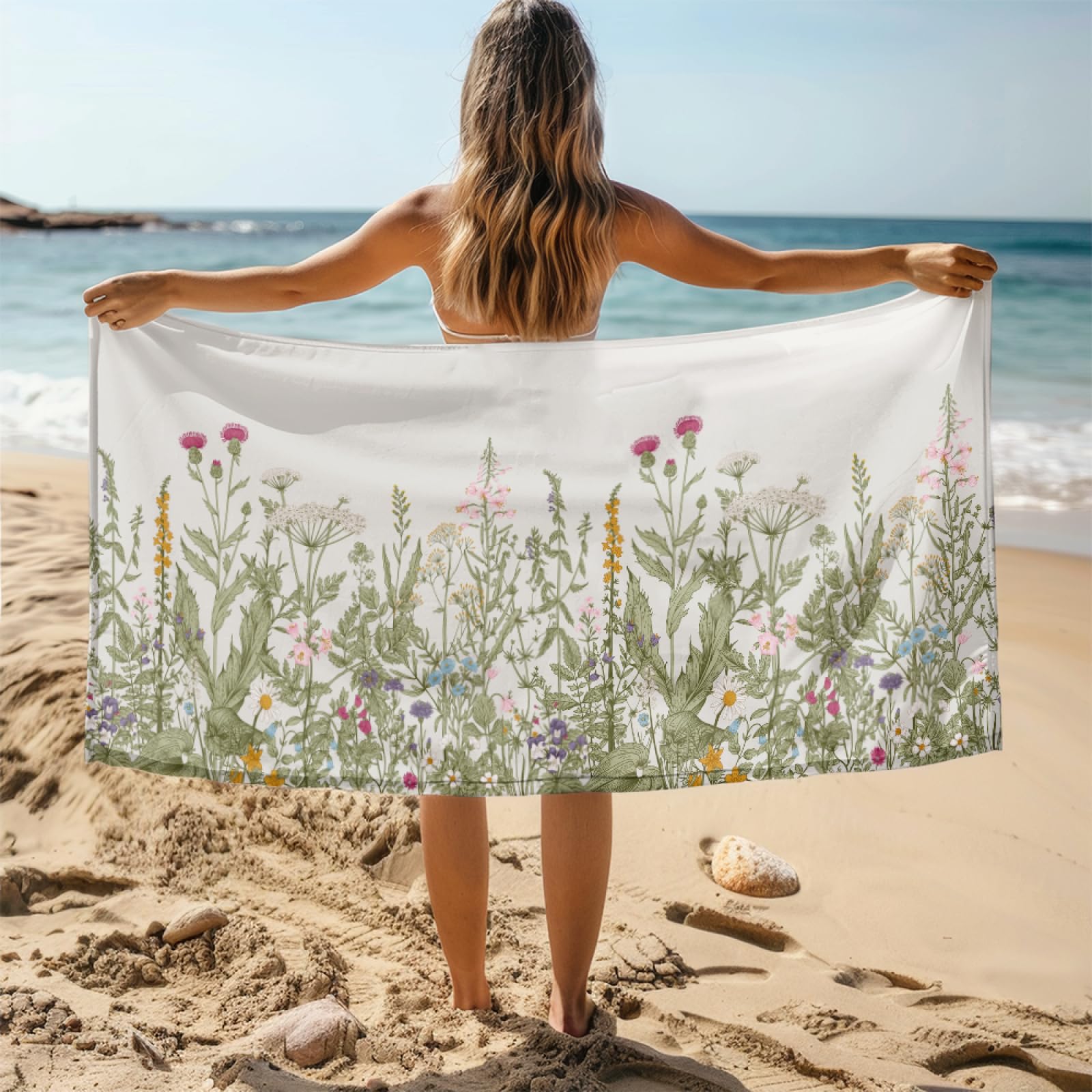Tapis de Plage XXL Anti Sable Fleur Marron Serviette Piscine Adulte,Natte De Plage Pliable, Voyage Accessoires De Plage Camping,Serviette de Bain Personnalisée
