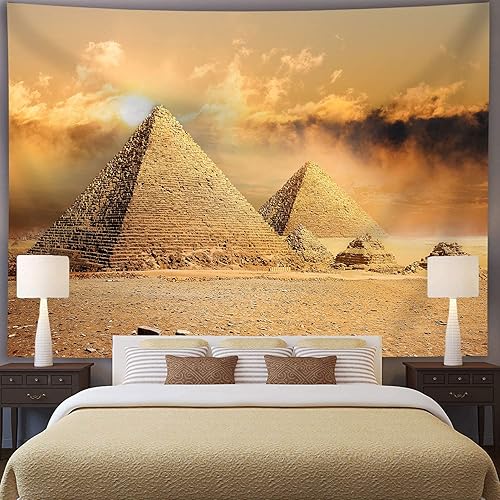 Miniatura 5 de Tapiz de viaje de Egipto, diseño de pirámides egipcias en el desierto, manta de pared para sala de estar, dormitorio, 80 x 60 pulgadas GTXYSI278