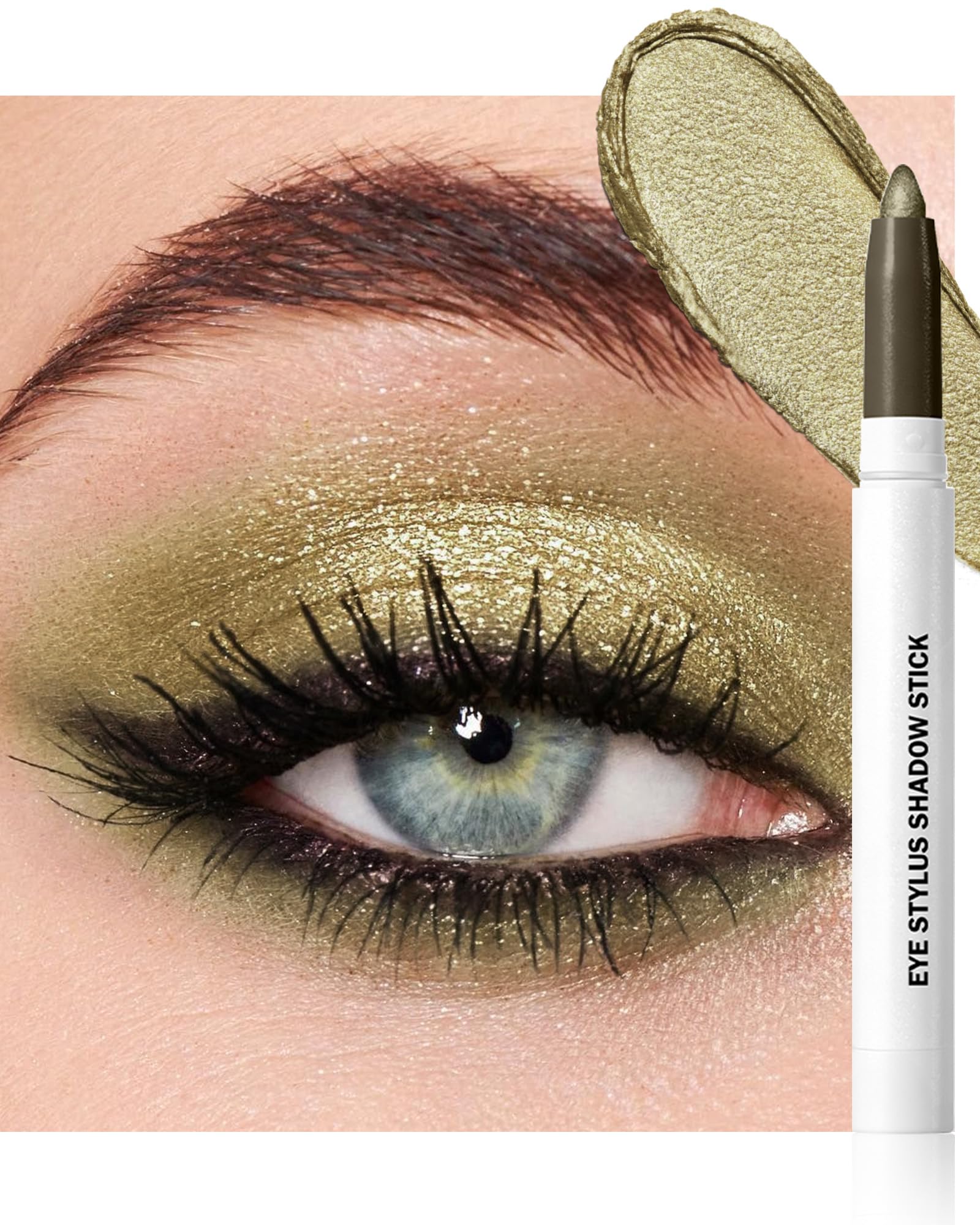 Olive Green Shimmer Eyeshadow Stick, Cream Eye Shadow Sticks for Green Eyes B08 Olive Green Shimmer