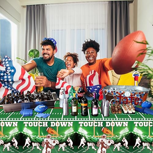 Miniatura 6 de PTECDROTS 4 manteles de fútbol americano, rectangulares para decoración de cumpleaños, fundas desechables táctiles para niños, fanáticos del