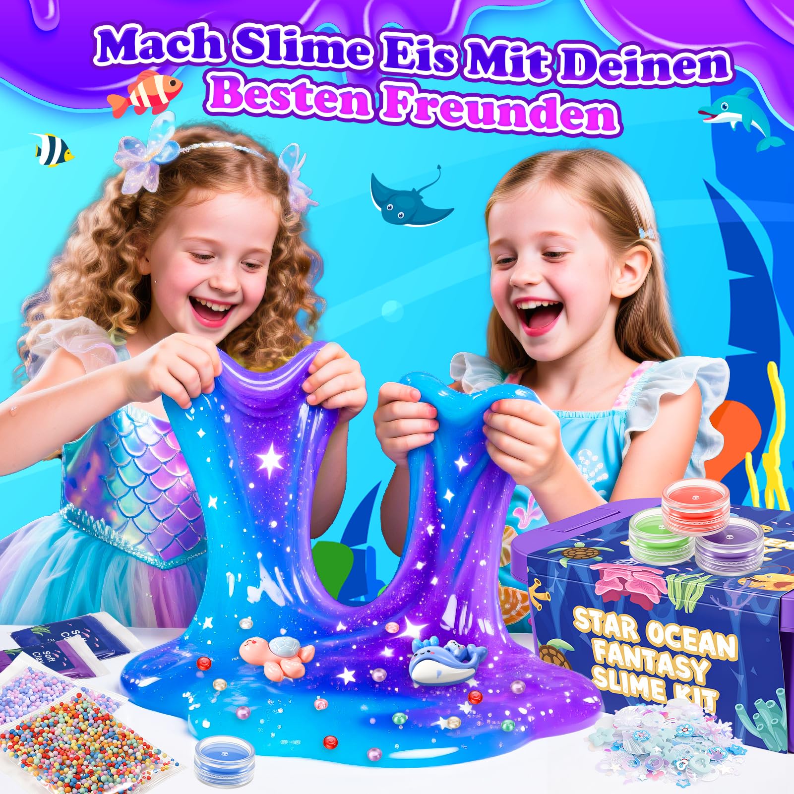iKidiki Schleim Kinder, Galaxy Ozean Schleim Selber Machen Set Spielzeug ab 6 7 8 9 10 11 12 Jahre Mädchen Jungen DIY Slime Kindergeburtstag Geschenk Mädchen 6-12 Jahre Slime Set zum Selbermachen