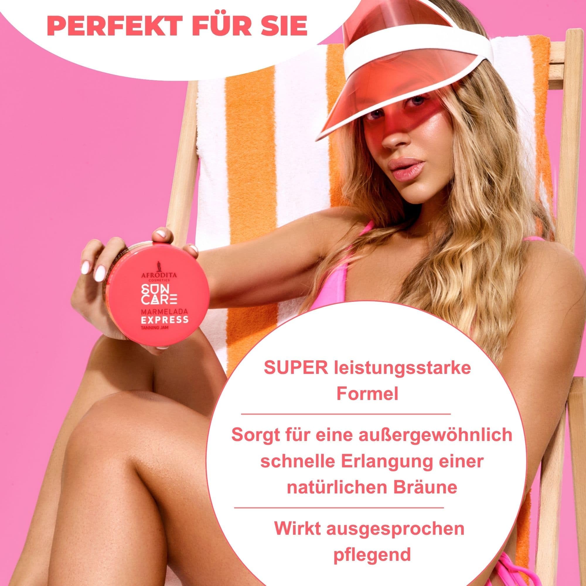 Afrodita Cosmetics SUN CARE Bräunungsbeschleuniger Marmelada | Für schnelle und intensive Bräune | mit 100% organisches Kokosöl, Karité und Kakaobutter | Siliconfrei | 200 ml (Express)