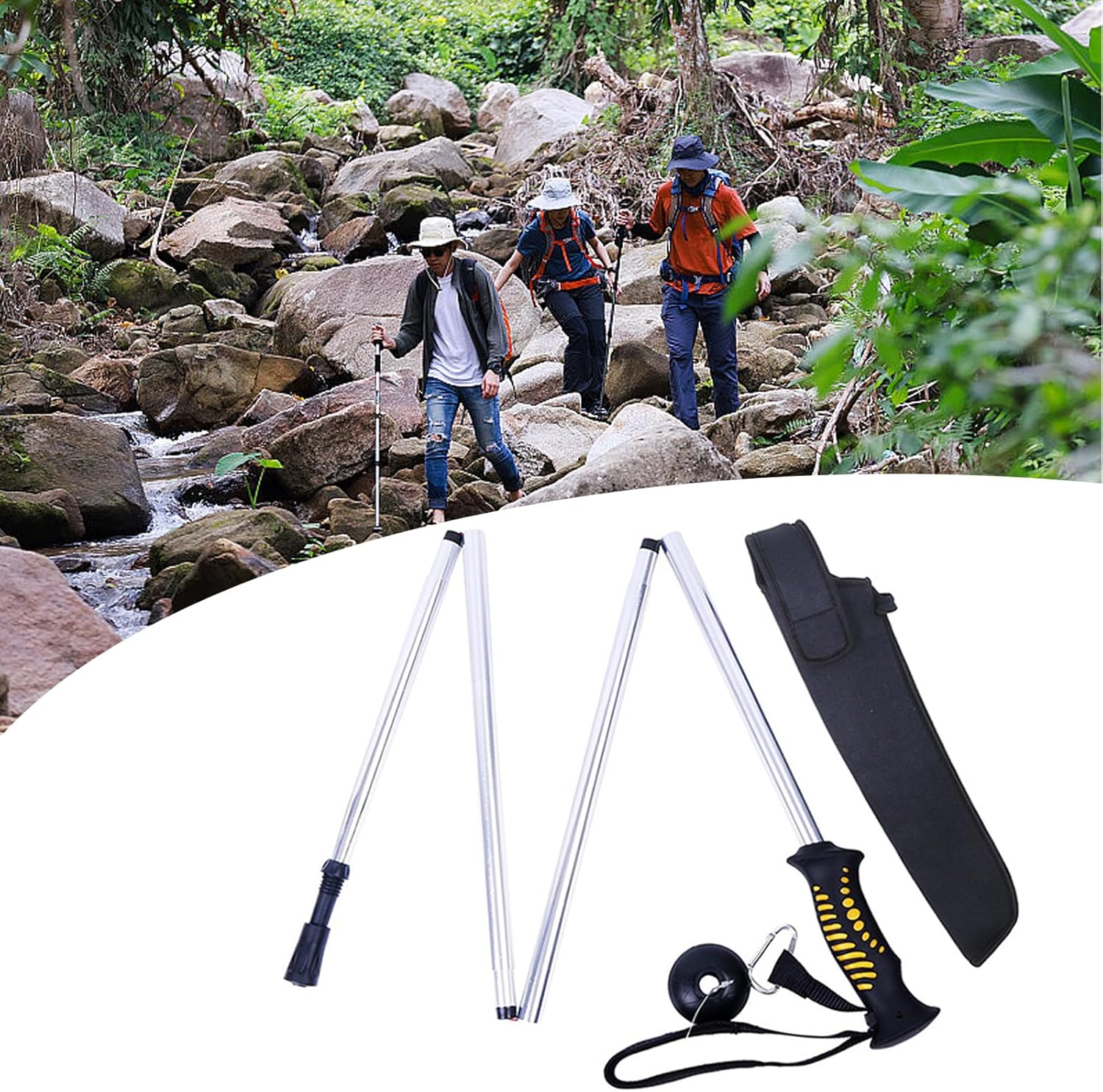 Folding Alumimum Alloy Wading Staff Light Weight Fly Fishing Stick Rod with Pouches Outdoor Hiking Fishing Accessories