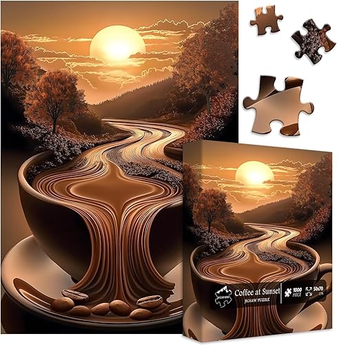 Miniatura 2 de Rompecabezas de paisaje de café para adultos, 1000 piezas, rompecabezas de fantasía, paisaje, naturaleza, arte único, café al atardecer,