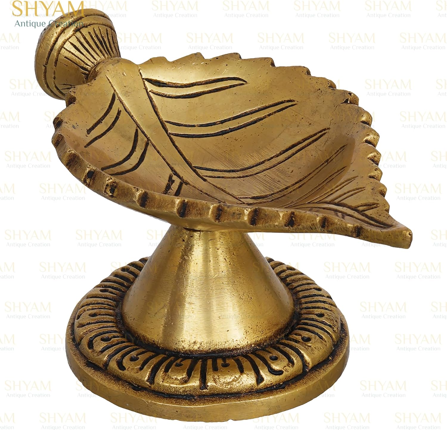 Brass Leaf Shape Deepak Patti Design Diya Leaf Deepam Stand Oil Lamp for Diwali Puja Home Office Temple Mandir Puja, 5 x 3 x 2.5 Inch, SAC0101801102023