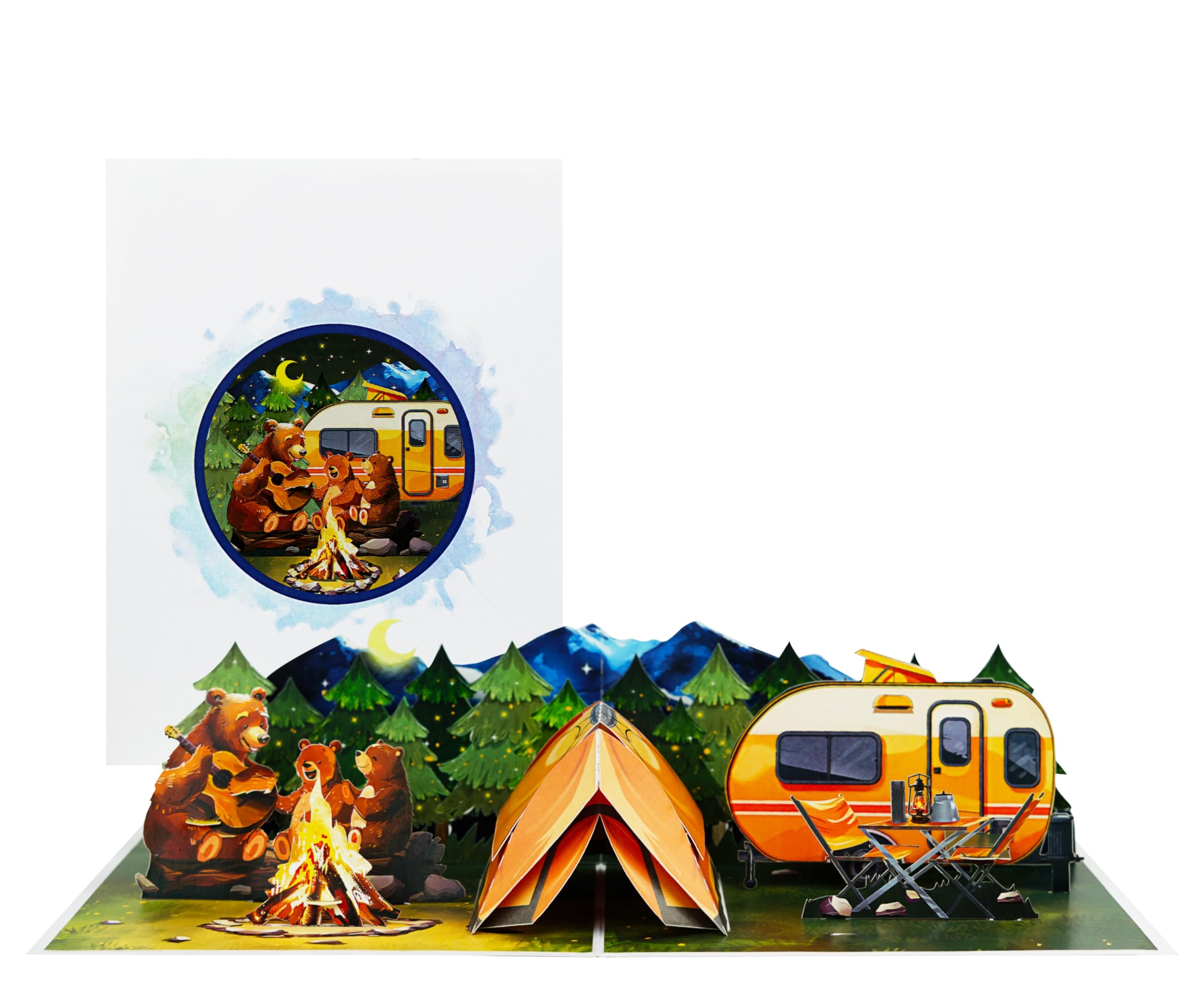 PQ Bees Bears Family Camping Pop Up Birthday Cards for Men, Happy Husband Birthday Card, 3D Gift Card for Him, Dad, Brother, Son, Boyfriend, Granddad,