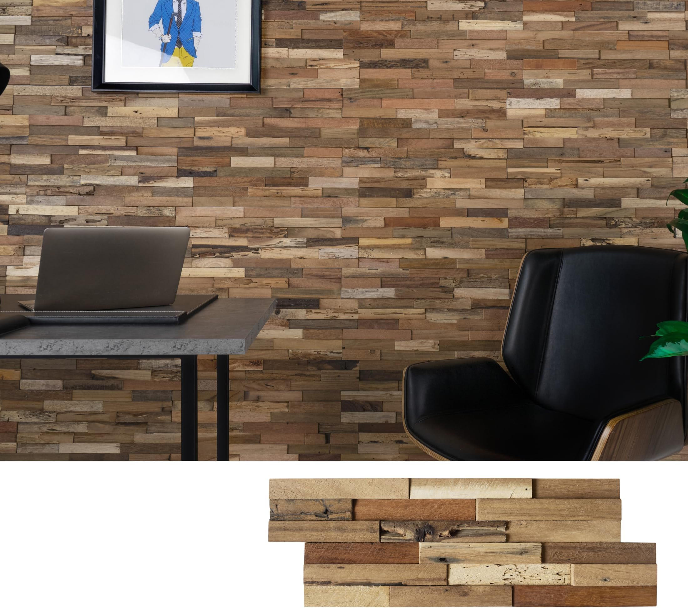 WoodyWalls 3D Reclaimed Barn Wood Wall Panels | DIY Glue and Nails Installation | Premium Set of 10 Panels (9.5 sq. ft. per Box) Original Rustic