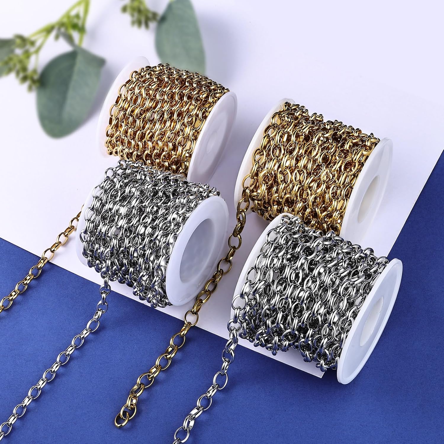 [16.5 FT] 18K Gold PVD Plated Rolo Cable Chains Bulk for Jewelry Making, 5.5mm 304 Stainless Steel Gold Oval Cable Link Chains Roll Spool for DIY Craft Jewelry Making - Image 5