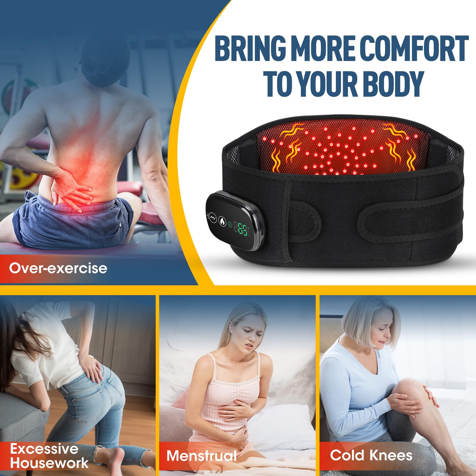 Tendina Di Riscaldamento Elettrico Per La Vita, Cintura Riscaldante Senza Fili Per Il Dorso Con Schermo Tattile Esclusivo, 3 Livelli Calore, 3 Modalità Massaggio, Per l'addome Con 5000mAh