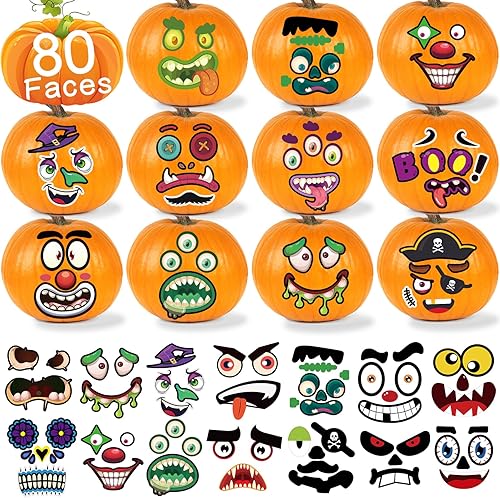 Calcomanías grandes de calabaza de Halloween de 80 caras, calcomanías de cara de calabaza de Halloween, manualidades de Halloween para niños, haz