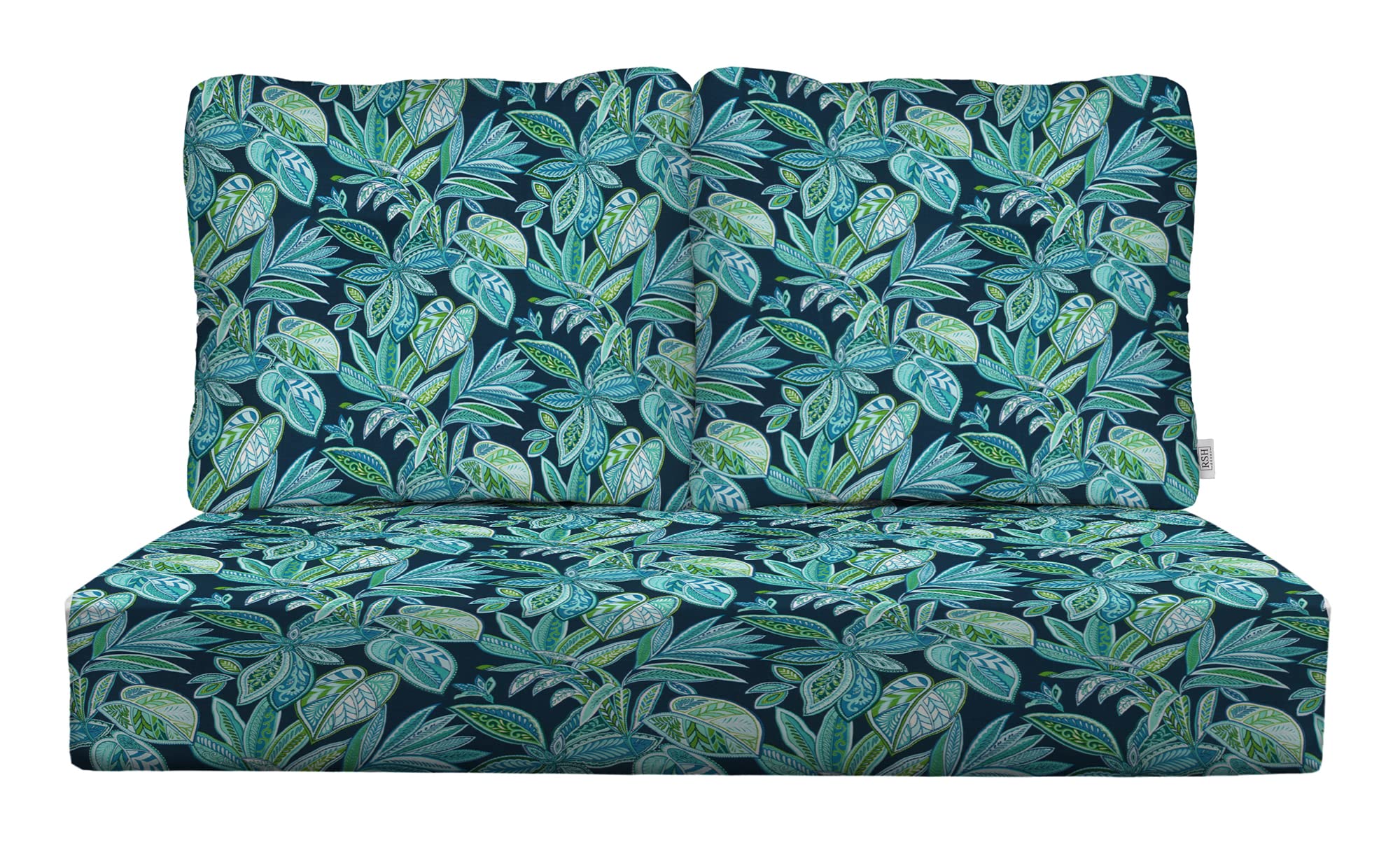 RSH DECOR: Deep Seating Loveseat Cushion Set | 46” x 26” Loveseat | All-Weather Spun Fabric | Outdoor Foam Settee and Pillow Back Cushions for Patio Furniture | Crestwood Marine