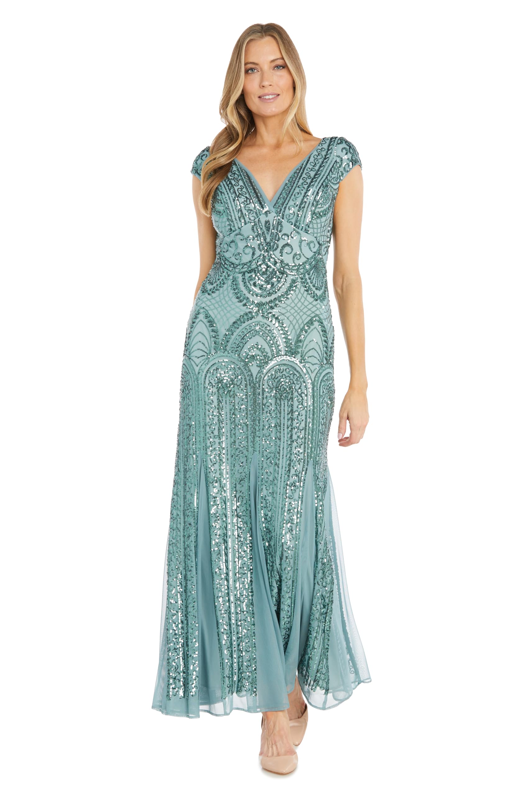 Elegant Mini Cocktail Dress W/Sheer Rhinestone Balloon Sleeves