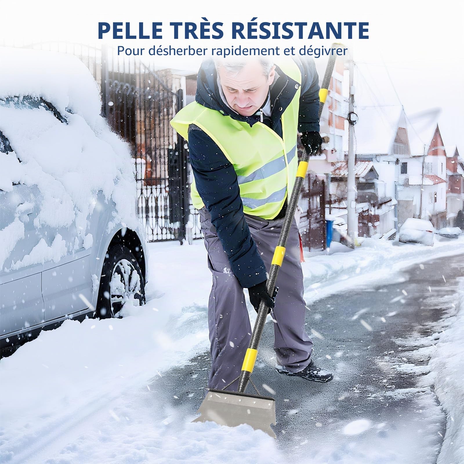 Pelle de nettoyage avec manche de 200 cm - Appareil de désherbage - Pelle de jardin plate multifonction - Pour désherber, gratter et enlever la glace