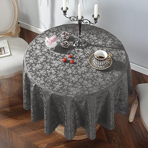 Mantel de vinilo impermeable, mantel redondo de plástico pesado, lavable a prueba de derrames, a prueba de aceite, para cocina, comedor (gris, 60
