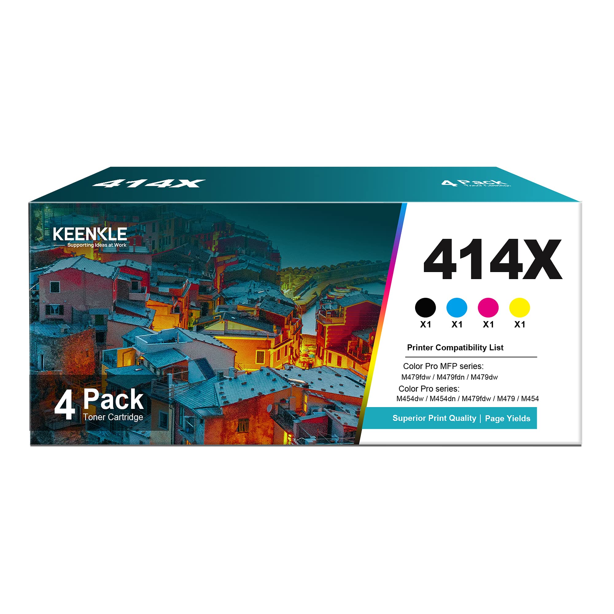 414X 414A Toner - KEENKLE Compatible 414X Toner Replacement for HP 414X Toner 414A W2020X W2020A to use with Color Laserjet Pro MFP M479fdw M454dw M454dn M479fdn Printer(4-Pack)