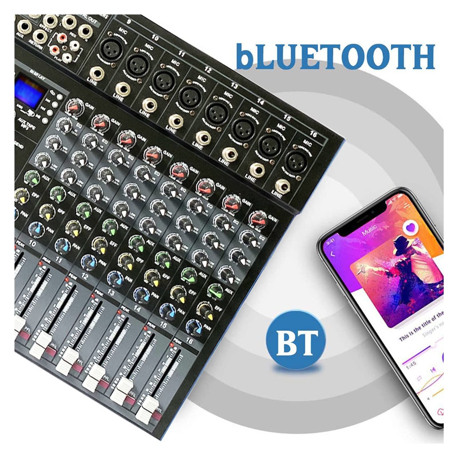 Mixer audio, Mixer professionale a 16 canali a uscita singola BT con effetto riverbero può essere utilizzato for spettacoli di canto