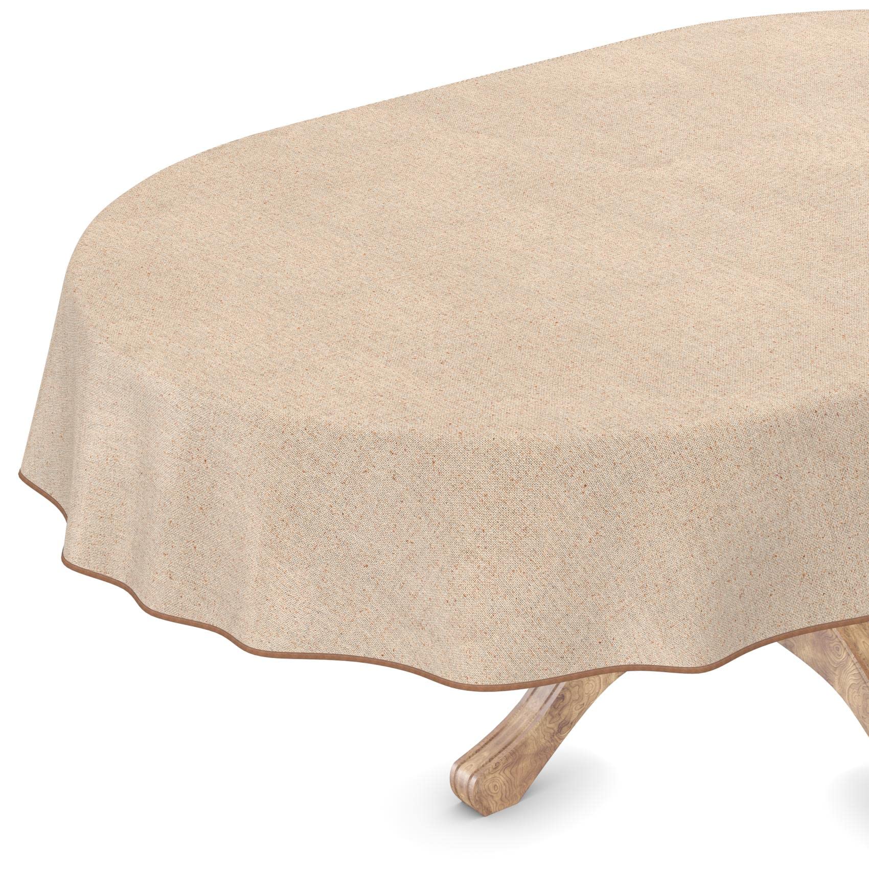 ANRO Wachstuchtischdecke Textil Tischdecke Wachstuch abwaschbar Leinenoptik Beige Uni Nachhaltig Oval Wachstischdecke wasserabweisend Gartentischdecke Meterware pflegeleicht Lotuseffekt 180x140cm