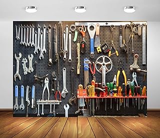 BELECO 7x5ft Fabric Workshop Tools Backdrop Garage Mechanic Backdrop for Photography Bicycle Car Repair Toos Mechanic Background Mechanic Party Decorations Portrait Photoshoot Studio Props Wallpaper
