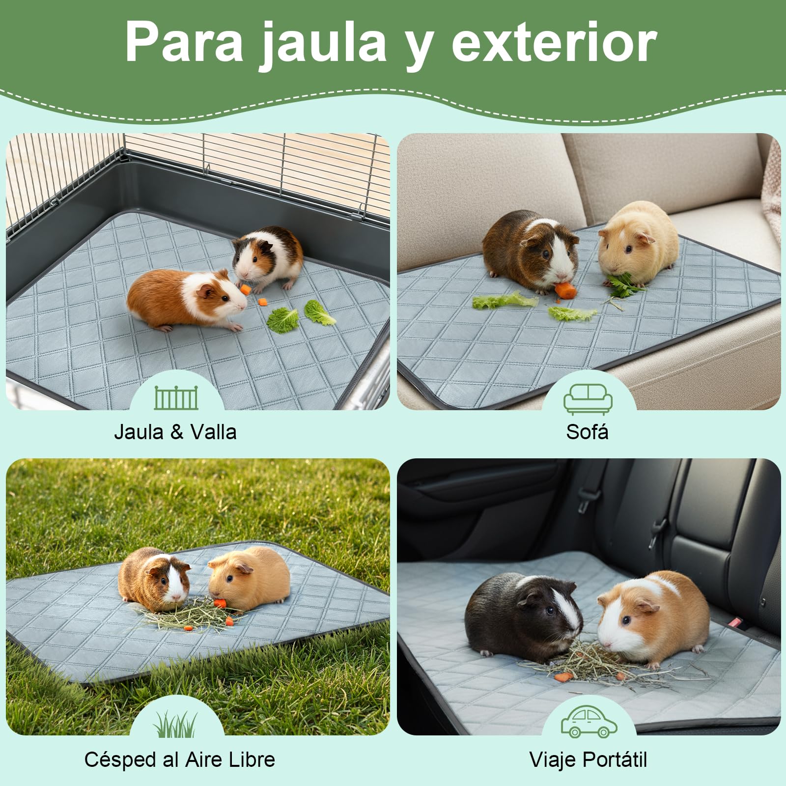 6 Almohadillas Antiorina Reutilizables para Cobayas (60x45cm) | - Super Absorbente & Anti-Deslizante, Accesorio Ideal para Jaula, Casa y Recinto Interior de Cobayas