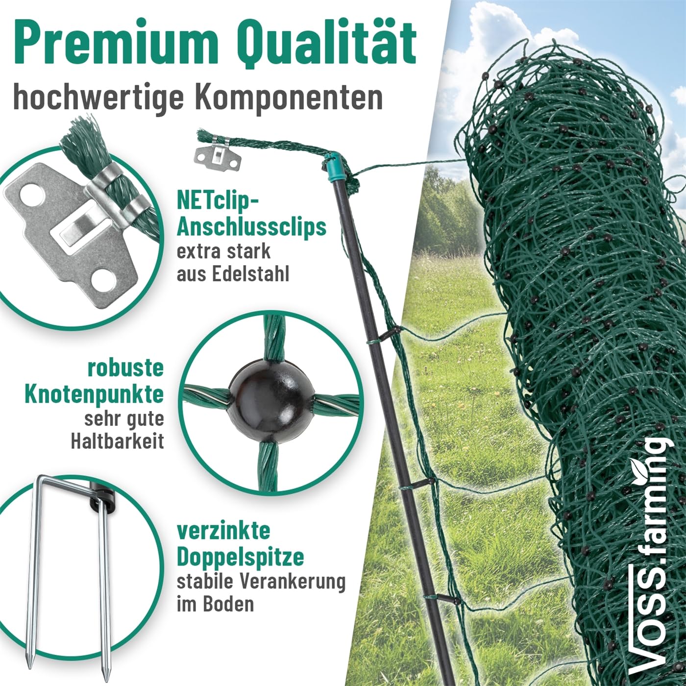 VOSS.farming farmNET+ Rete elettrificabile per Pecore 25 m 90 cm 2 Punte Verde