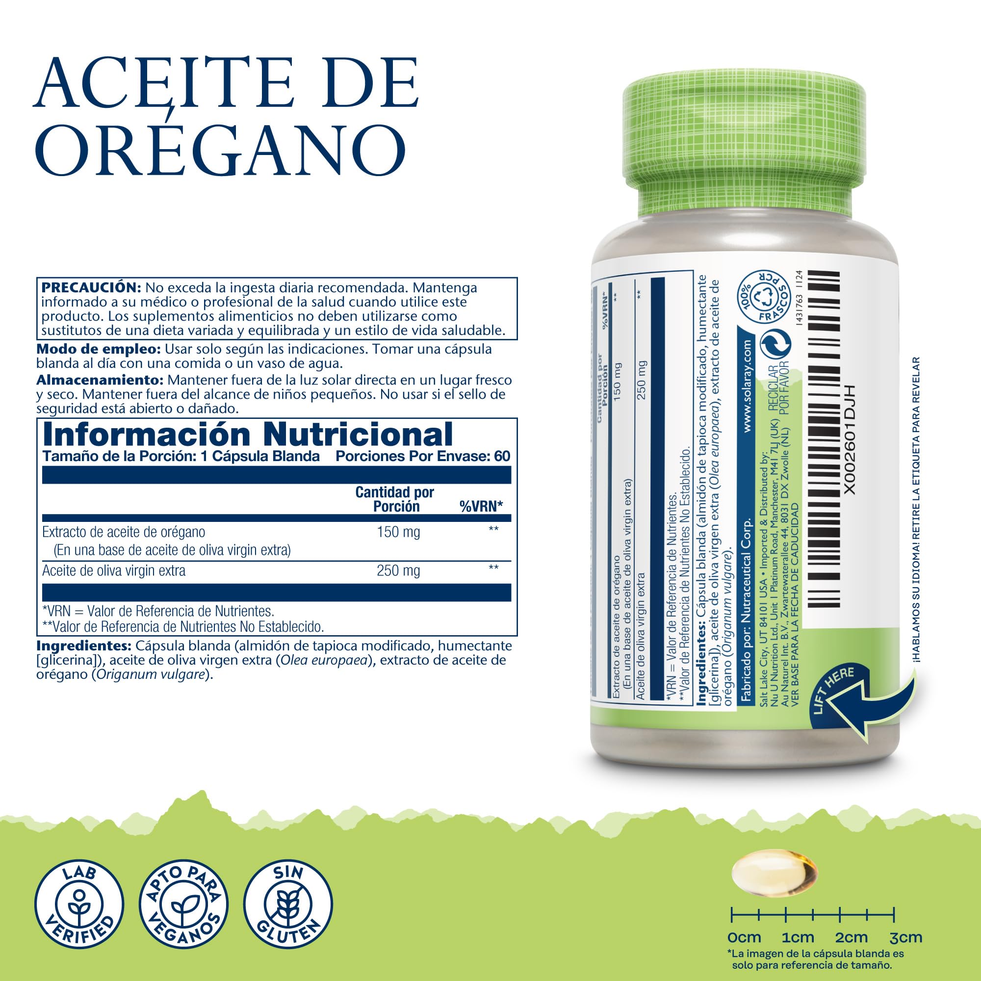Aceite de orégano 150 mg – 60 cápsulas blandas veganas – Suplemento de aceite de orégano de alta resistencia – con aceite de oliva virgen extra añadido para una digestión suave, verificado en