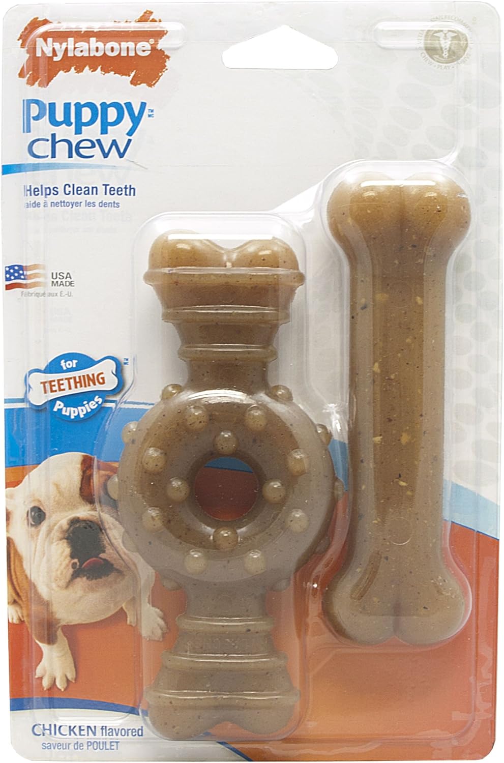 Nylabone Gentle Puppy Dog Teething Flexi Ring and Bone, Chicken Flavour, Medium, for Puppies Up to 16 kg (Twin Pack)