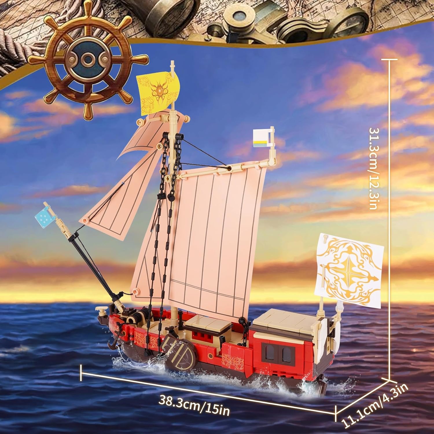 Oichy Sailboat and Ship Building Blocks Set, Creative Boat Building Kit, Model Ships Kits to Build for Adults, Collectible Construction Boat Toy Set for Kids Teens (495Pcs)