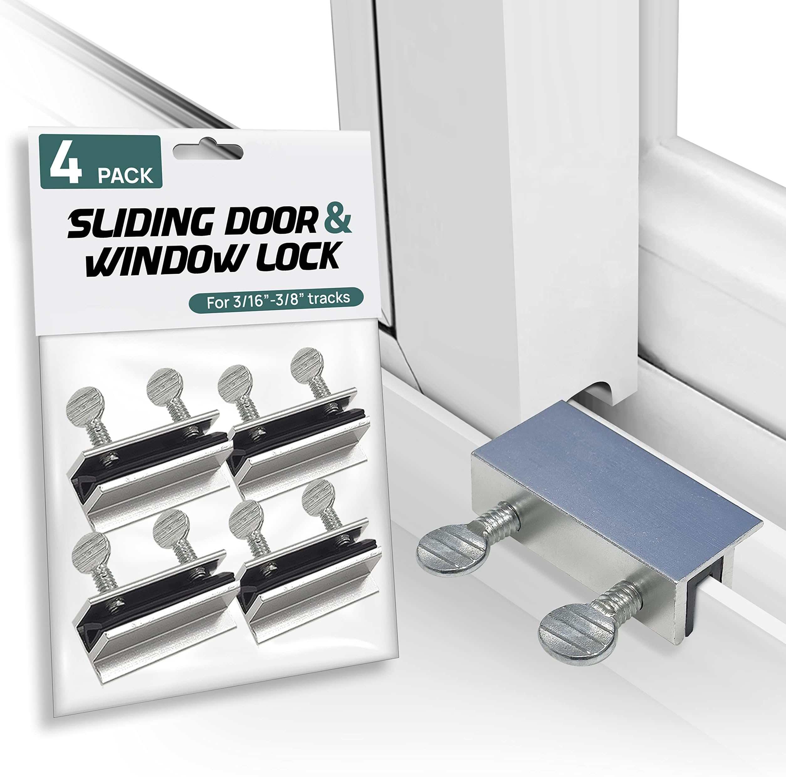 Shop Square Window Locks, 4 Pack Aluminum Thumb Turn Window Lock, Secure Sliding Windows & Doors, No-Drill Install, Child Proof, Indoor Outdoor, Requires 28-36mm Clearance