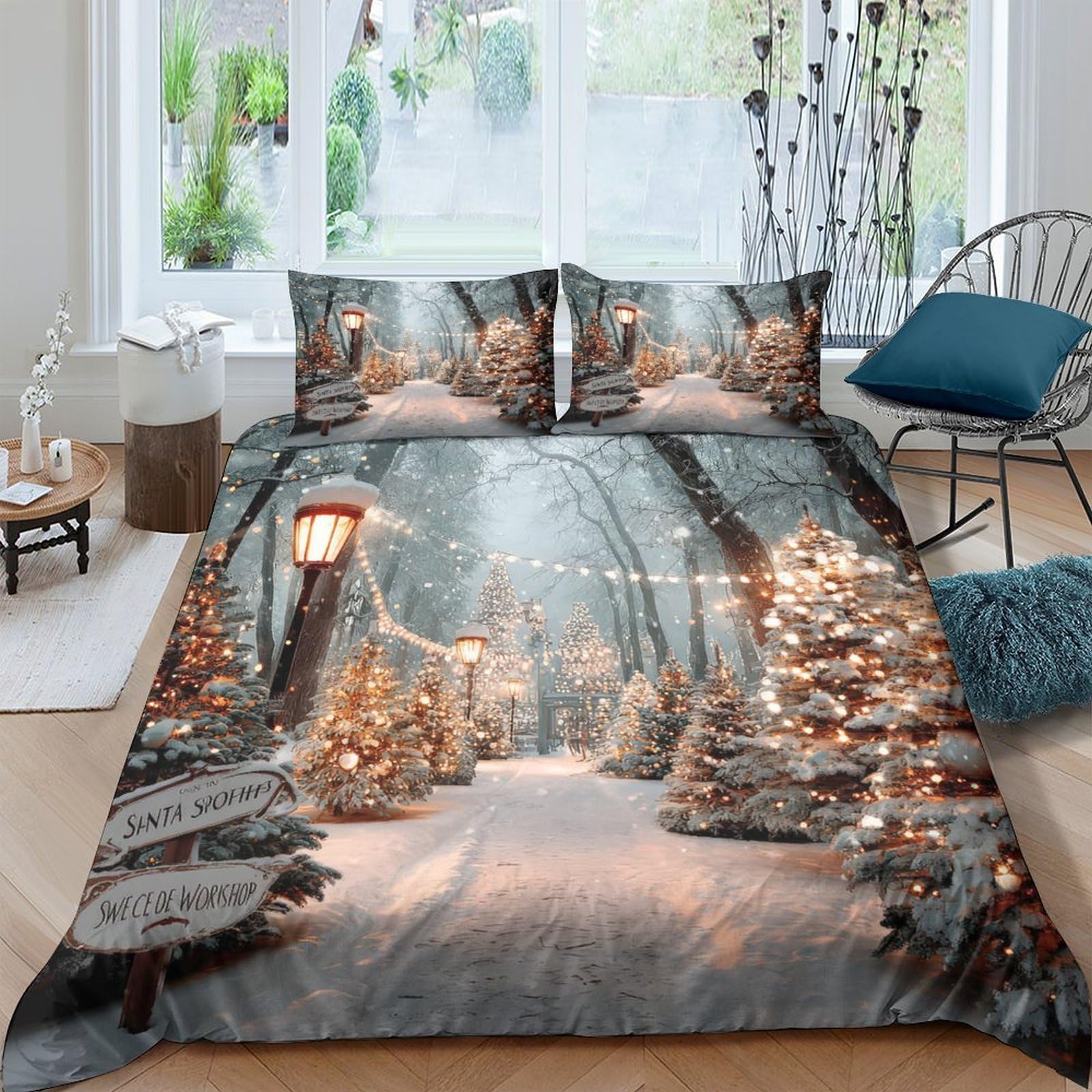 Ctjqhvkz Style-10 3D Printed Winter Forest Fitted Sheet Microfiber Cozy Christmas Tree Bed Cover For Bedroom Guest Room Decor Single（135X200cm）