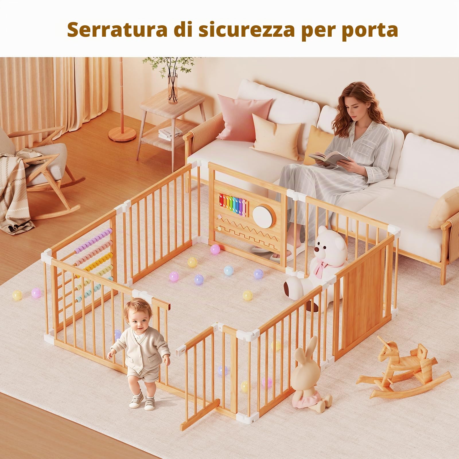 Box per bambini in legno, pieghevole, espandibile, regolabile, box per bambini piccoli, portatile, facile da montare, recinto in legno, area giochi in legno, box per bambini 177,8 x 177,8 x 61 cm