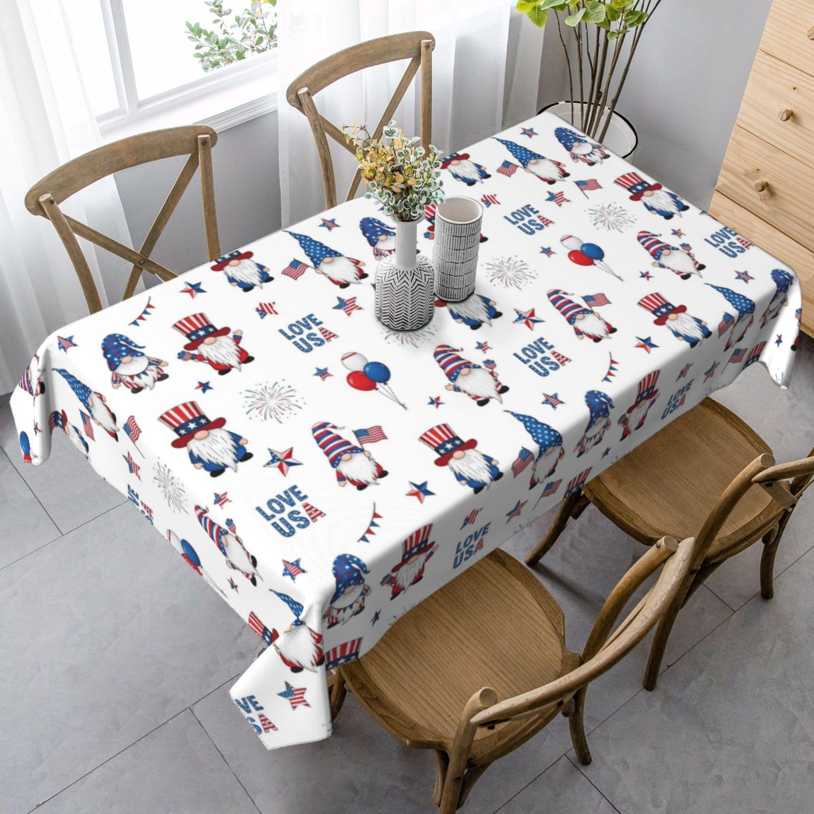 Nappe de table décorative 4 Juillet avec gnomes mignons USA