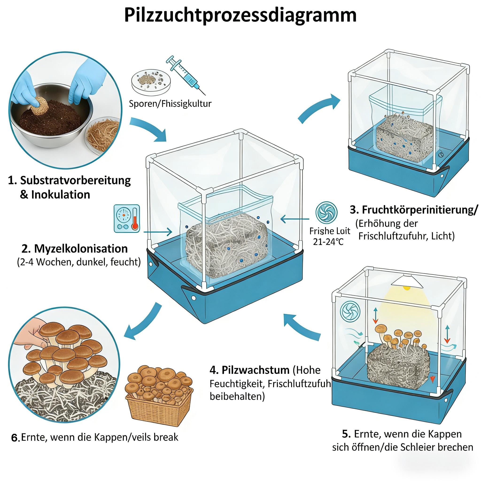 WADY Pilze züchten Set Pilze Züchten Growzelt,Tragbarer und klappbarer Grow Zelt Grow Box für Pilzee wie Enoki Pilze, Heilpilze, Pilze im Allgemeinen(Blau)