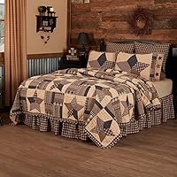 Vista 6 de VHC Brands Bingham Star Cotton Americana Bedding Pre-Washed Patchwork Square Queen Quilt, Soft Black