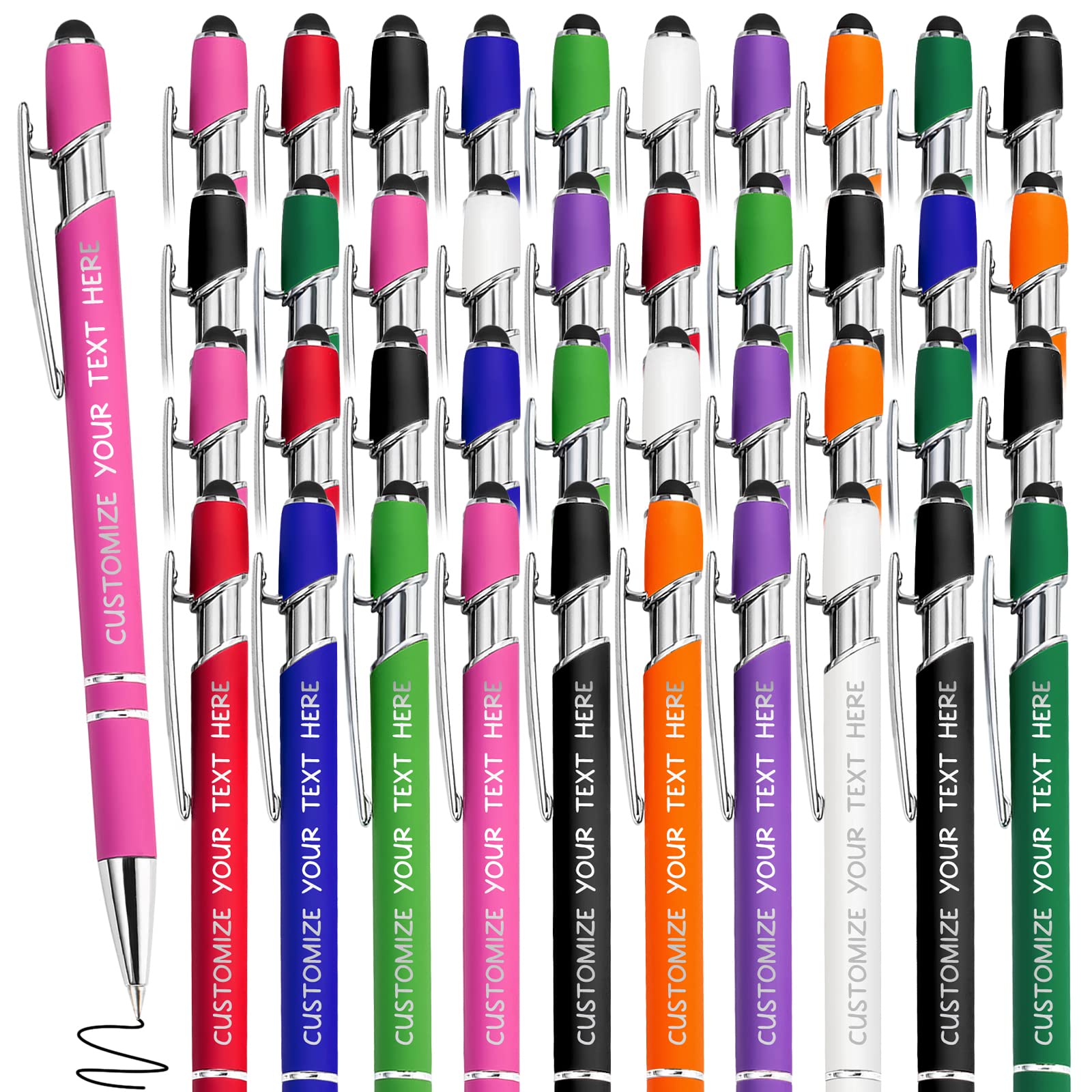 Yananka 48 Pcs Custom Pens with Stylus,Personalized Pens with Free Engraving,Customized Pens with Business Name Text Message for Business,Graduation,