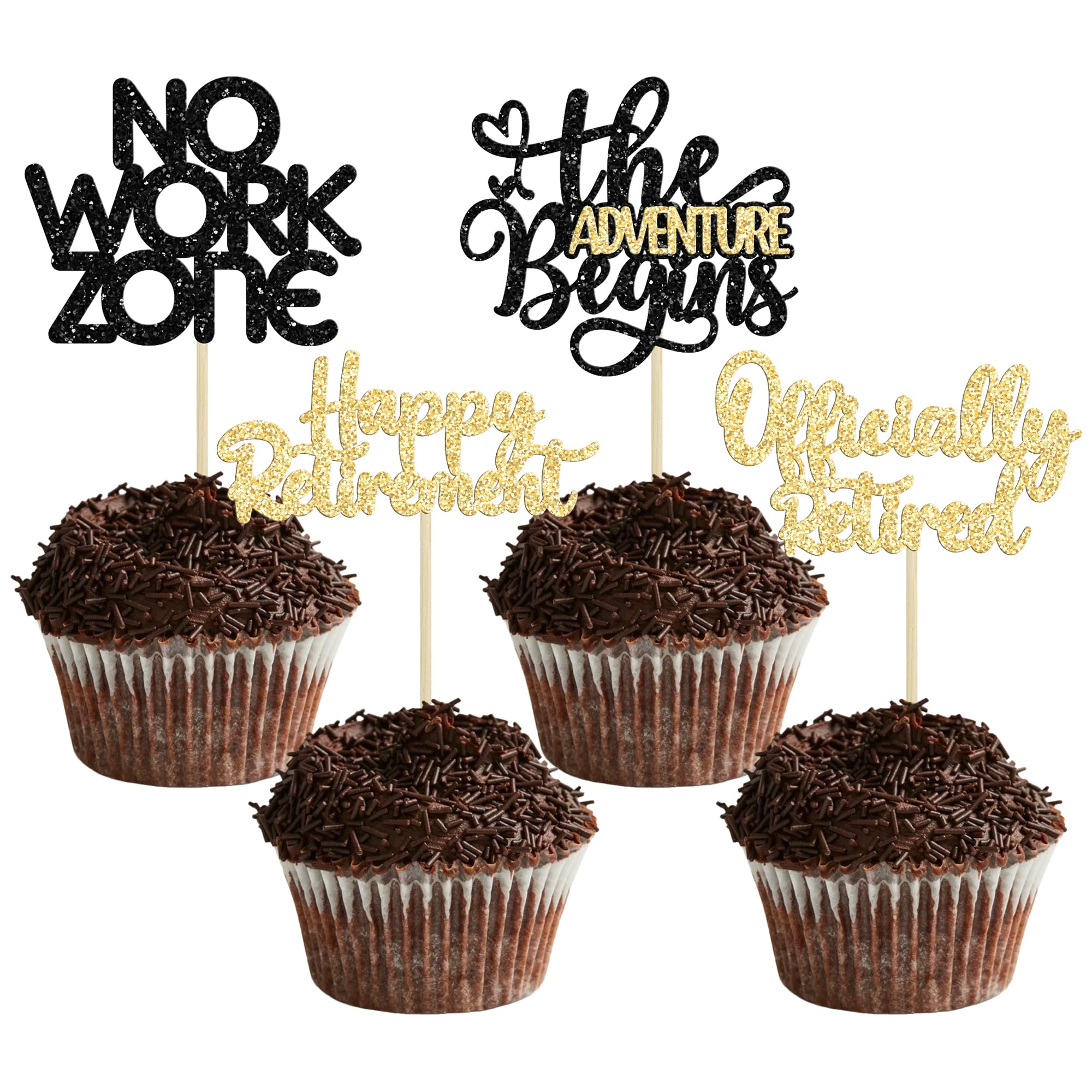 24Pcs Happy Retirement Cupcake Toppers Officially Retired Cake Toppers No Work Zone Adventure Begins Cupcake Picks Retirement Theme Farewell Birthday