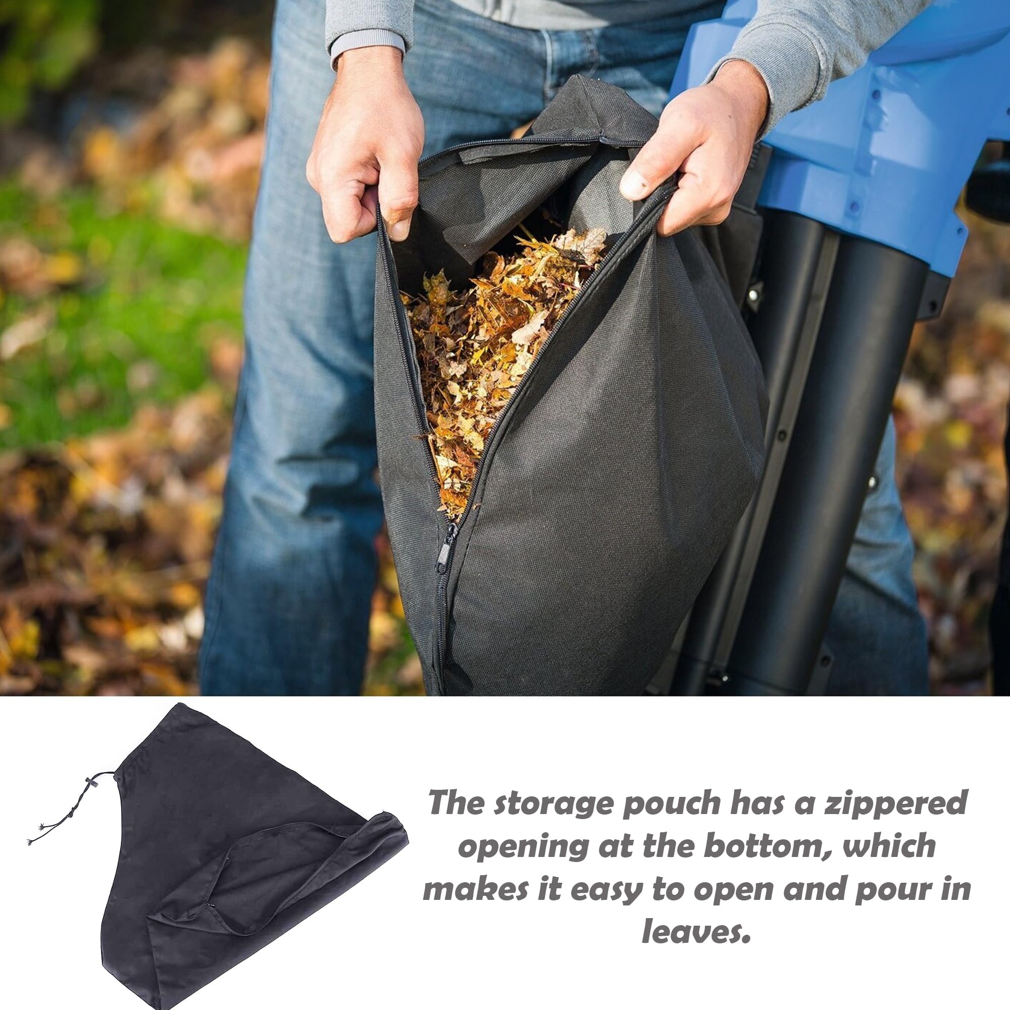 Sac Souffleur Aspirateur Feuilles 60x44cm - Tissu Oxford Imperméable, Fermeture éclair, Cordon Réglable