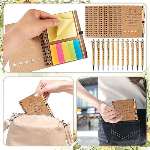 Miniatura 5 de 40 juegos de regalos de agradecimiento a los empleados, cuaderno inspirador en espiral con notas adhesivas, bolígrafos de bambú motivacionales,