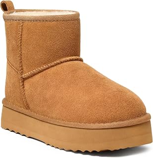 Suede Platform Mini Boots for Women Genuine Leather Fuzzy Ankle Winter Snow Boots with Fur Lined