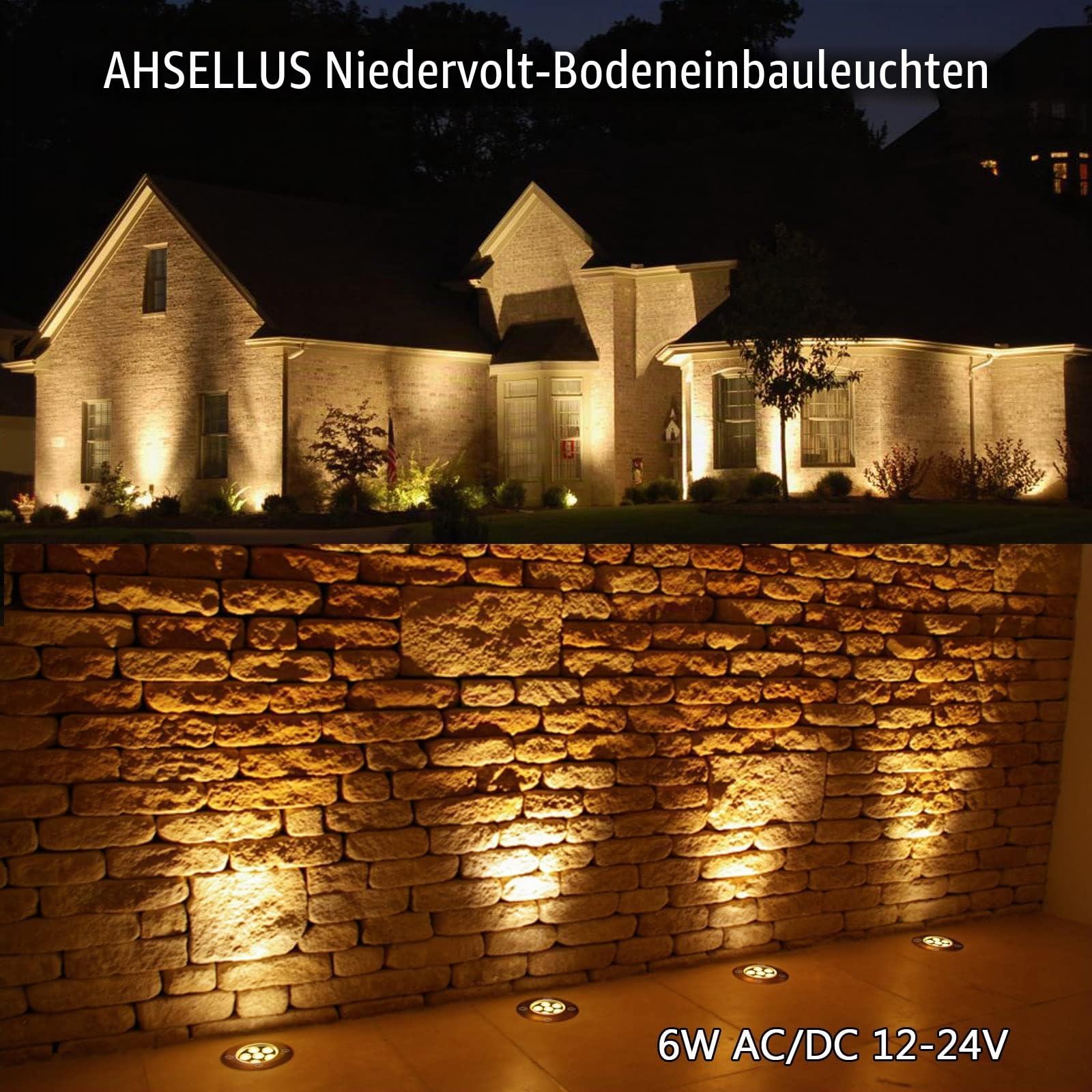 6W Bodeneinbaustrahler Aussen LED Bodenstrahler Garten wegeleuchten außen 12V 24V Landschaftsbeleuchtung IP67 wasserdicht für Aussen Wegbeleuchtung Garten Terrasse Treppen,Warmweiß