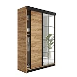 KIER FURNITURE Szafa przesuwna LAMARO z lustrem – szafa do sypialni – sypialnia – sypialnia – Wardrobe Bedroom – szafy na ubrania – szafa na ubrania dąb Craft Gold – 138 x 205 x 59