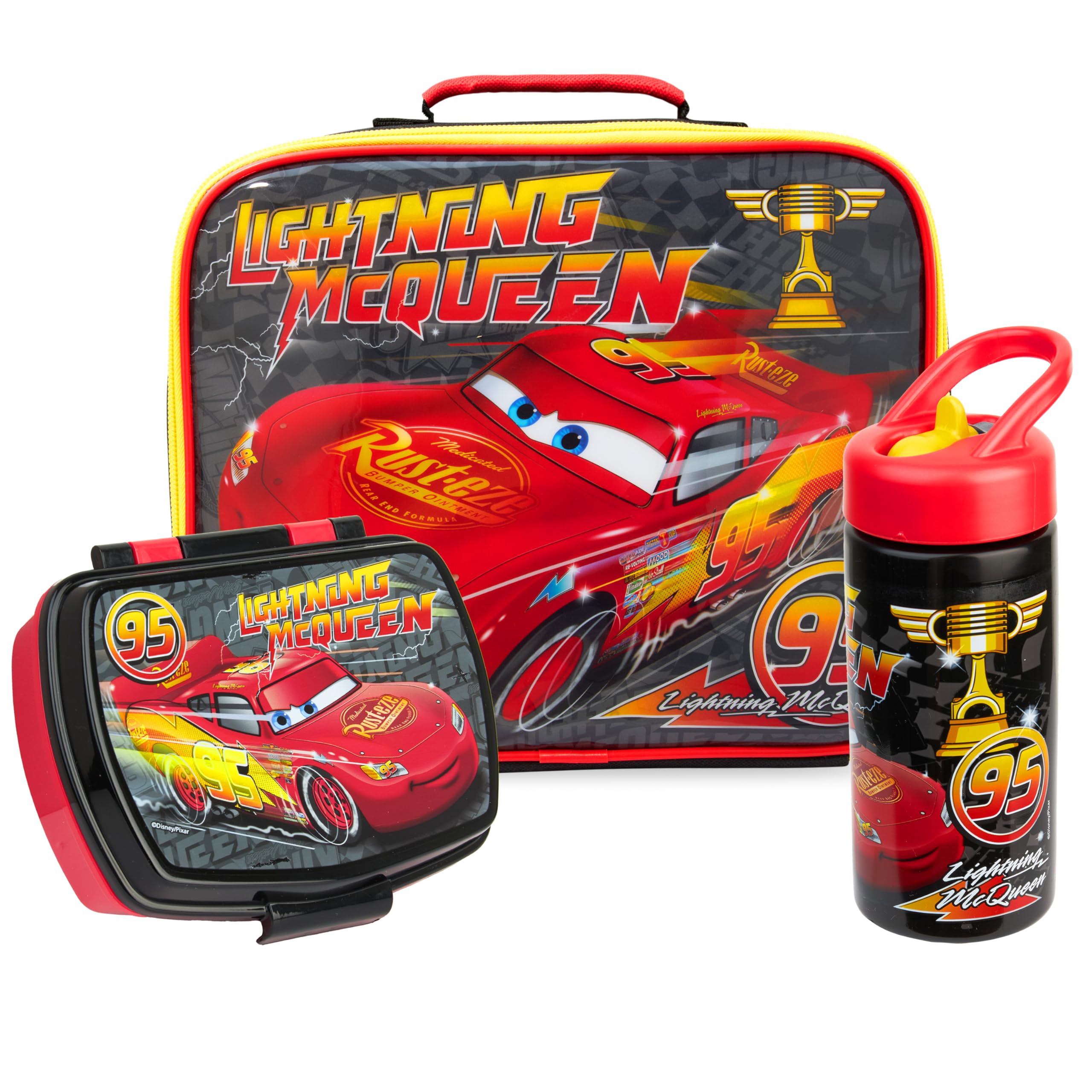 Get Trend Disney Lightning McQueen Insulated Lunch Bag Set for Boys, 3 Pcs Kids BPA Free Bento Lunch Box 420ml Water Bottle with Straw & Food Bag, School Picnic Supplies (Multi Lightning McQueen) โ image 1
